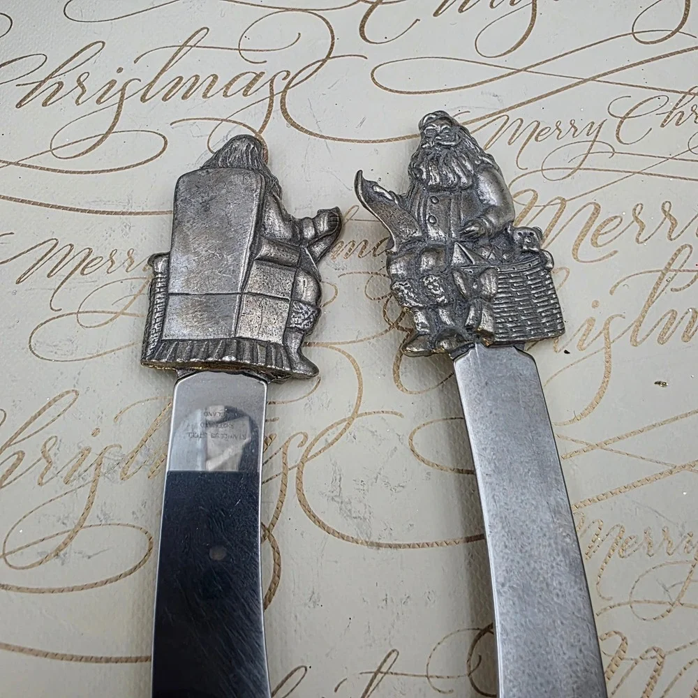 Santa Sheffield England Cheese Butter Appetizer Spreader Knife‎ Set Christmas 5